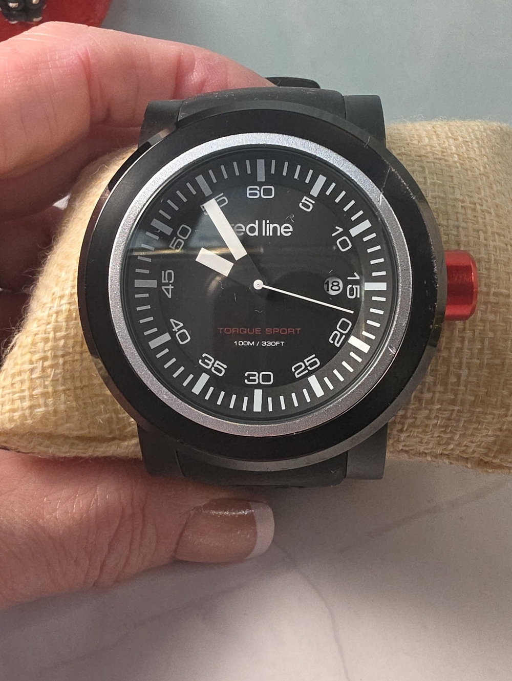 Redline Black Sport Watch with Red Accent Crown